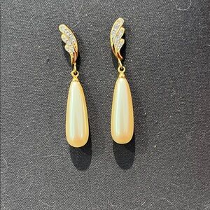 Gold-Tone Pearl Drop Earrings with Cream Teardrop Pendants